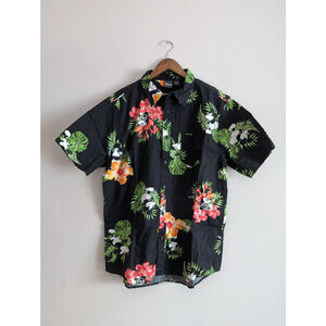 Disney Mickey mouse Black Short sleeve Hawaiian Button Down Shirt Mens Size XL